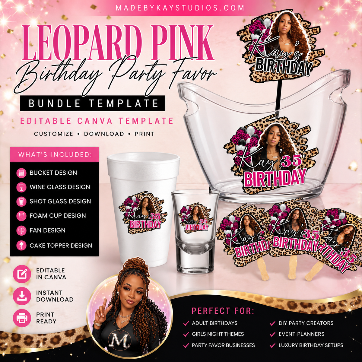 Leopard Pink Birthday Party Favor Bundle Template