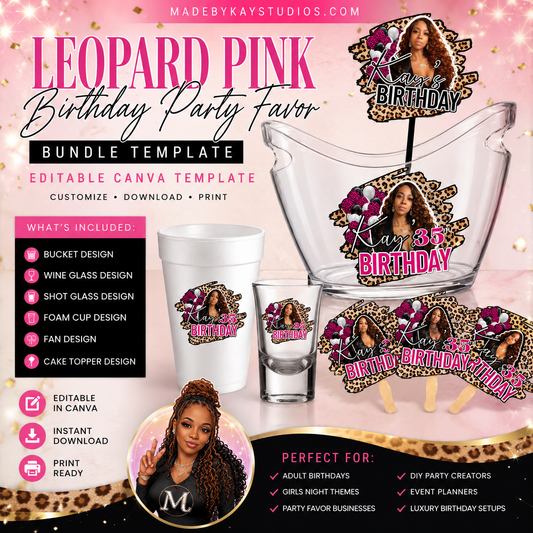 Leopard Pink Birthday Party Favor Bundle Template